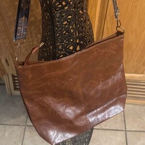 Gracie Bags Brown Faux Leather Bag Adjustable Straps Colorful Design Crossbody